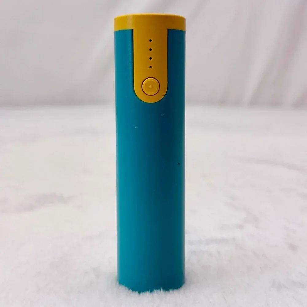 Power Bank Cylindrical Rod Model E1-07 USB A Back-Up Battery Teal Yellow